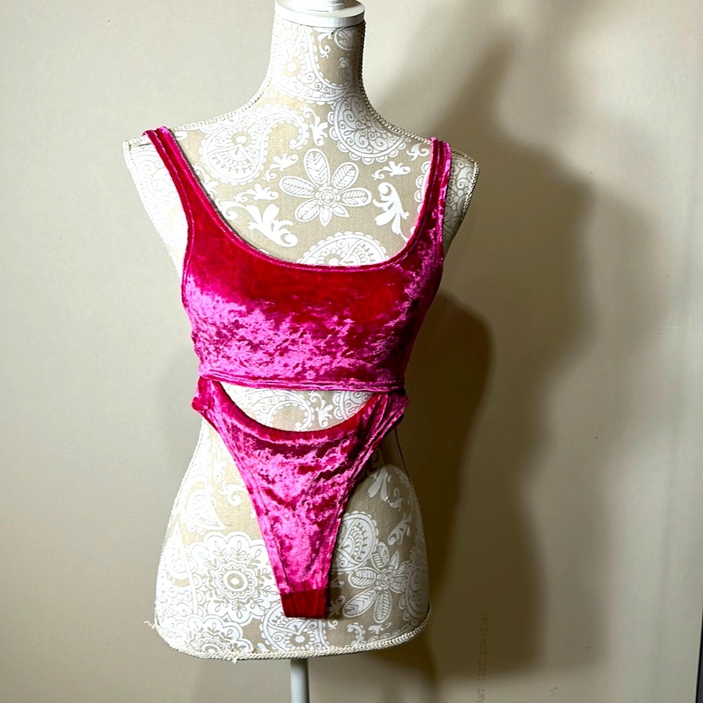 Hot pink velvet bikini set